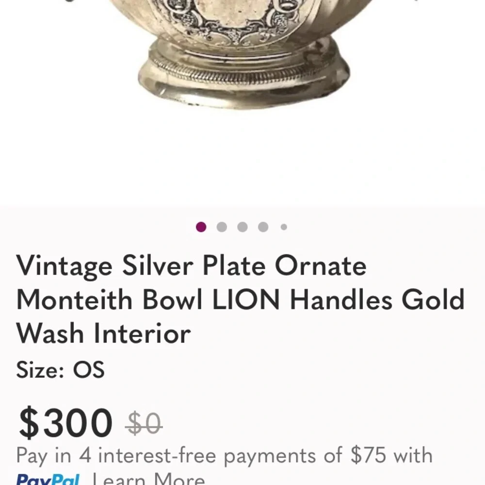 Vintage Silver Plate Ornate Monteith Bowl Lion Handles Gold Wash Interior Read